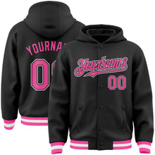 Load image into Gallery viewer, Custom Black Pink-White Bomber Full-Snap Varsity Letterman Hoodie Jacket
