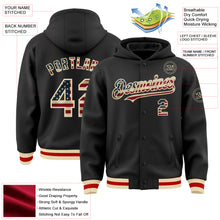 Load image into Gallery viewer, Custom Black Vintage USA Flag Cream-Red Bomber Full-Snap Varsity Letterman Hoodie Jacket
