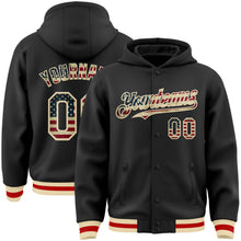 Load image into Gallery viewer, Custom Black Vintage USA Flag Cream-Red Bomber Full-Snap Varsity Letterman Hoodie Jacket
