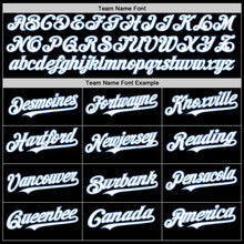 Load image into Gallery viewer, Custom Black White-Light Blue Bomber Full-Snap Varsity Letterman Hoodie Jacket
