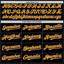 Load image into Gallery viewer, Custom Black Purple-Gold Bomber Full-Snap Varsity Letterman Hoodie Jacket
