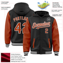 Load image into Gallery viewer, Custom Black Texas Orange-White Bomber Full-Snap Varsity Letterman Two Tone Hoodie Jacket
