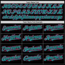 Load image into Gallery viewer, Custom Black Aqua-Pink Bomber Full-Snap Varsity Letterman Two Tone Hoodie Jacket
