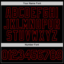Load image into Gallery viewer, Custom Black Red Bomber Full-Snap Varsity Letterman Two Tone Hoodie Jacket
