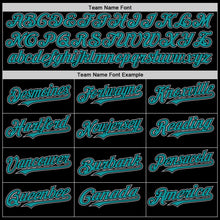 Load image into Gallery viewer, Custom Black Teal-Gray Bomber Full-Snap Varsity Letterman Two Tone Hoodie Jacket
