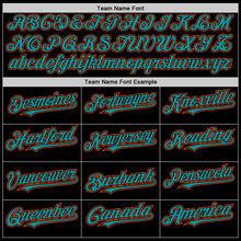 Load image into Gallery viewer, Custom Black Teal-Orange Bomber Full-Snap Varsity Letterman Two Tone Hoodie Jacket

