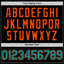 Load image into Gallery viewer, Custom Black Teal-Orange Bomber Full-Snap Varsity Letterman Two Tone Hoodie Jacket
