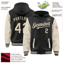 Load image into Gallery viewer, Custom Black Cream Bomber Full-Snap Varsity Letterman Two Tone Hoodie Jacket
