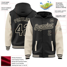 Load image into Gallery viewer, Custom Black Cream Bomber Full-Snap Varsity Letterman Two Tone Hoodie Jacket
