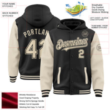 Load image into Gallery viewer, Custom Black Cream Bomber Full-Snap Varsity Letterman Two Tone Hoodie Jacket
