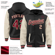 Load image into Gallery viewer, Custom Black Crimson Cream-City Cream Bomber Full-Snap Varsity Letterman Two Tone Hoodie Jacket
