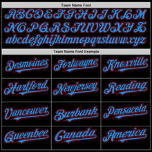 Load image into Gallery viewer, Custom Black Powder Blue-Red Bomber Full-Snap Varsity Letterman Two Tone Hoodie Jacket
