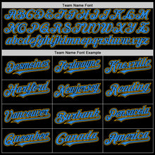 Load image into Gallery viewer, Custom Black Powder Blue-Gold Bomber Full-Snap Varsity Letterman Two Tone Hoodie Jacket
