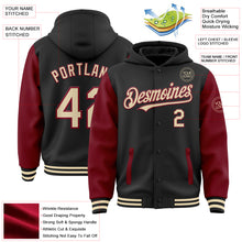 Load image into Gallery viewer, Custom Black Cream-Crimson Bomber Full-Snap Varsity Letterman Two Tone Hoodie Jacket
