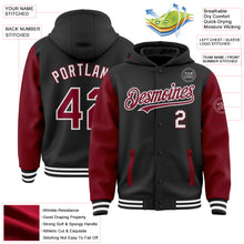 Load image into Gallery viewer, Custom Black Crimson-White Bomber Full-Snap Varsity Letterman Two Tone Hoodie Jacket
