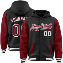 Load image into Gallery viewer, Custom Black Crimson-White Bomber Full-Snap Varsity Letterman Two Tone Hoodie Jacket
