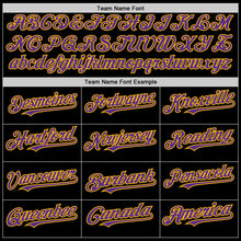 Load image into Gallery viewer, Custom Black Purple-Gold Bomber Full-Snap Varsity Letterman Two Tone Hoodie Jacket
