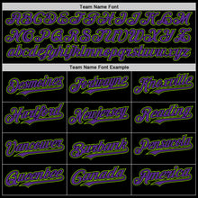 Load image into Gallery viewer, Custom Black Purple-Neon Green Bomber Full-Snap Varsity Letterman Two Tone Hoodie Jacket
