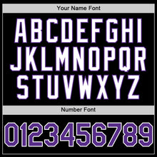Load image into Gallery viewer, Custom Black Purple-White Bomber Full-Snap Varsity Letterman Two Tone Hoodie Jacket
