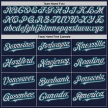 Load image into Gallery viewer, Custom Navy Gray-Teal Bomber Full-Snap Varsity Letterman Hoodie Jacket
