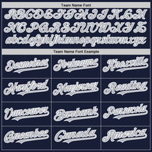 Load image into Gallery viewer, Custom Navy Gray-White Bomber Full-Snap Varsity Letterman Hoodie Jacket
