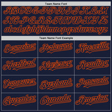 Load image into Gallery viewer, Custom Navy Cream-Orange Bomber Full-Snap Varsity Letterman Two Tone Hoodie Jacket
