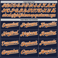 Load image into Gallery viewer, Custom Navy Texas Orange-White Bomber Full-Snap Varsity Letterman Two Tone Hoodie Jacket
