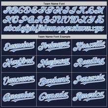 Load image into Gallery viewer, Custom Navy Light Blue-White Bomber Full-Snap Varsity Letterman Two Tone Hoodie Jacket
