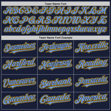 Load image into Gallery viewer, Custom Navy Light Blue-Gold Bomber Full-Snap Varsity Letterman Two Tone Hoodie Jacket
