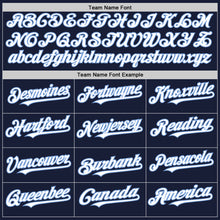 Load image into Gallery viewer, Custom Navy White-Light Blue Bomber Full-Snap Varsity Letterman Two Tone Hoodie Jacket
