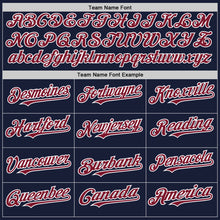 Load image into Gallery viewer, Custom Navy Crimson-White Bomber Full-Snap Varsity Letterman Two Tone Hoodie Jacket
