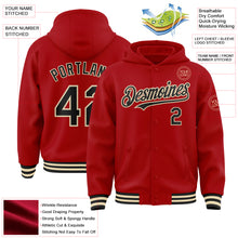 Load image into Gallery viewer, Custom Red Black-Cream Bomber Full-Snap Varsity Letterman Hoodie Jacket
