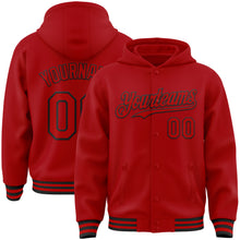 Load image into Gallery viewer, Custom Red Black Bomber Full-Snap Varsity Letterman Hoodie Jacket

