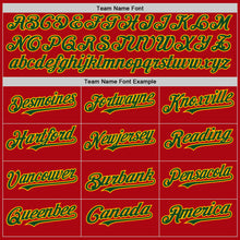 Load image into Gallery viewer, Custom Red Green-Gold Bomber Full-Snap Varsity Letterman Hoodie Jacket
