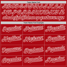 Load image into Gallery viewer, Custom Red White Bomber Full-Snap Varsity Letterman Two Tone Hoodie Jacket

