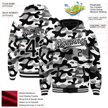 Load image into Gallery viewer, Custom Camo Black-White 3D Bomber Full-Snap Varsity Letterman Salute To Service Hoodie Jacket
