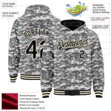 Load image into Gallery viewer, Custom Camo Black-Cream 3D Bomber Full-Snap Varsity Letterman Salute To Service Hoodie Jacket
