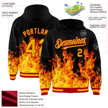 Load image into Gallery viewer, Custom Black Gold-Red Flame 3D Pattern Design Bomber Full-Snap Varsity Letterman Hoodie Jacket
