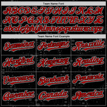 Load image into Gallery viewer, Custom Black Red-White Geometric Shape 3D Pattern Design Bomber Full-Snap Varsity Letterman Hoodie Jacket
