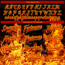 Load image into Gallery viewer, Custom Black Red-Gold Flame 3D Pattern Design Bomber Full-Snap Varsity Letterman Jacket
