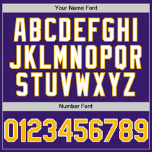 Load image into Gallery viewer, Custom Purple Gold-White Bomber Full-Snap Varsity Letterman Hoodie Jacket
