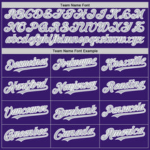 Load image into Gallery viewer, Custom Purple Gray-White Bomber Full-Snap Varsity Letterman Hoodie Jacket
