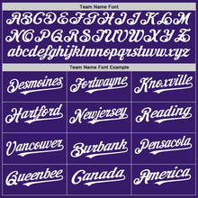 Load image into Gallery viewer, Custom Purple White Bomber Full-Snap Varsity Letterman Hoodie Jacket
