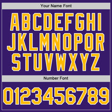 Load image into Gallery viewer, Custom Purple Gold-White Bomber Full-Snap Varsity Letterman Two Tone Hoodie Jacket
