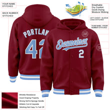Load image into Gallery viewer, Custom Crimson Light Blue-White Bomber Full-Snap Varsity Letterman Hoodie Jacket
