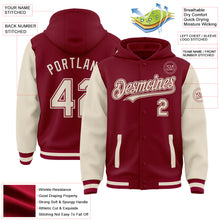 Load image into Gallery viewer, Custom Crimson Cream Bomber Full-Snap Varsity Letterman Two Tone Hoodie Jacket
