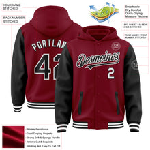Load image into Gallery viewer, Custom Crimson Black-White Bomber Full-Snap Varsity Letterman Two Tone Hoodie Jacket
