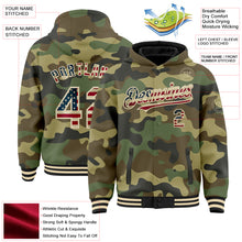 Load image into Gallery viewer, Custom Camo Vintage USA Flag Cream-Black 3D Bomber Full-Snap Varsity Letterman Salute To Service Hoodie Jacket
