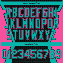 Load image into Gallery viewer, Custom Black Aqua-Pink Arrow 3D Pattern Design Bomber Full-Snap Varsity Letterman Hoodie Jacket
