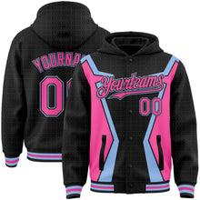 Load image into Gallery viewer, Custom Black Pink-Light Blue Arrow 3D Pattern Design Bomber Full-Snap Varsity Letterman Hoodie Jacket
